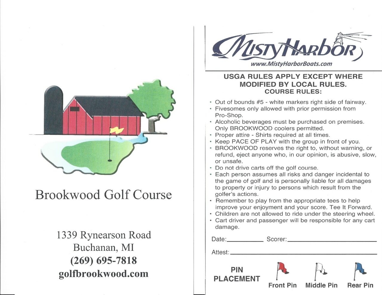 Scorecard Brookwood Golf