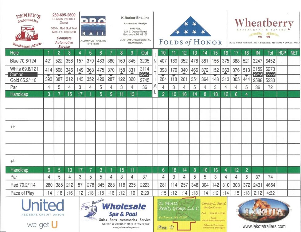 Scorecard Brookwood Golf